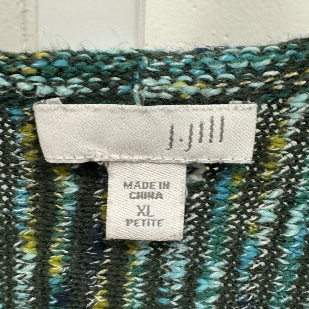 J. Jill Green Space Dye Open Front Cardigan Sweater XL Petite Cotton Blend - Picture 7 of 9